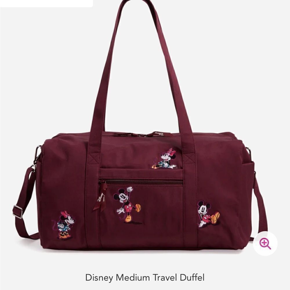 Vera Bradley Disney Duffel Bag Medium in Flirty Mickey and Minnie on Maroon NWT
